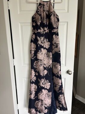 Xscape Navy Maxi Dress with Blush Floral Print